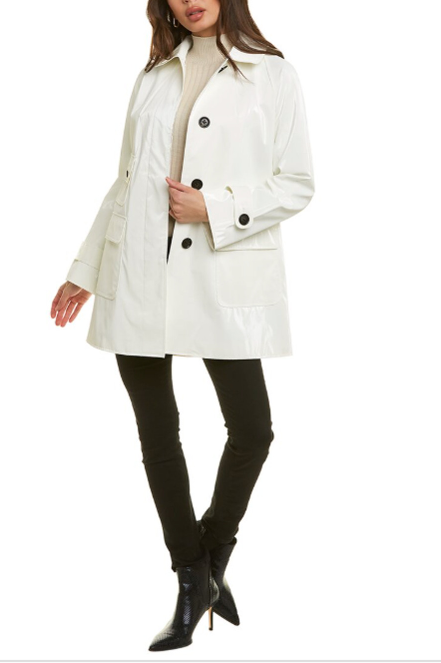 NWT JANE POST WHITE SWING ICONIC PRINCESS RAIN SLICKER COAT RAINCOAT JACKET L